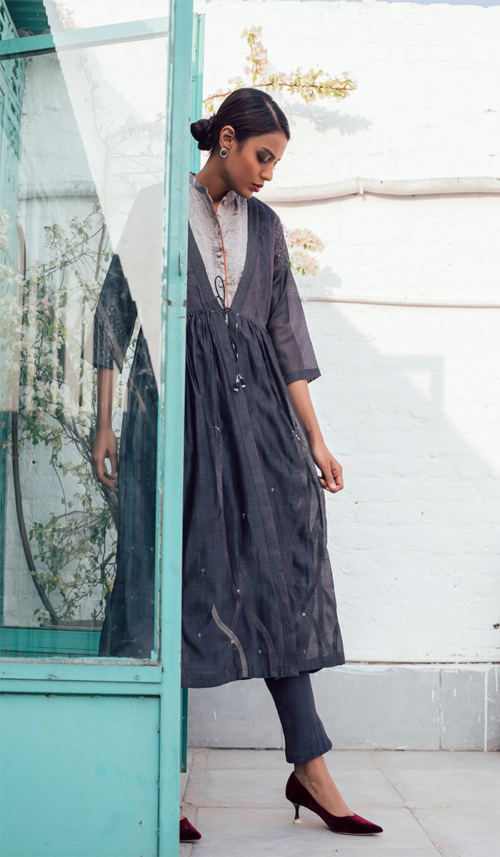 Deconstructed Anarkali in Charcoal