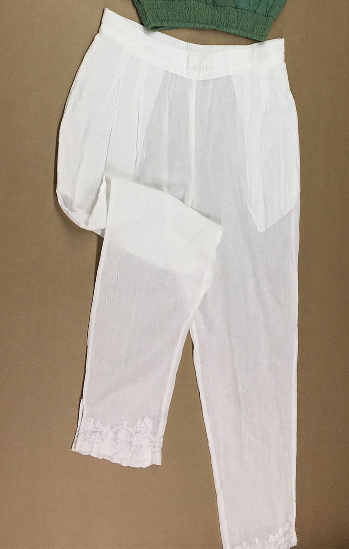 Straight sheer pants with embroidery