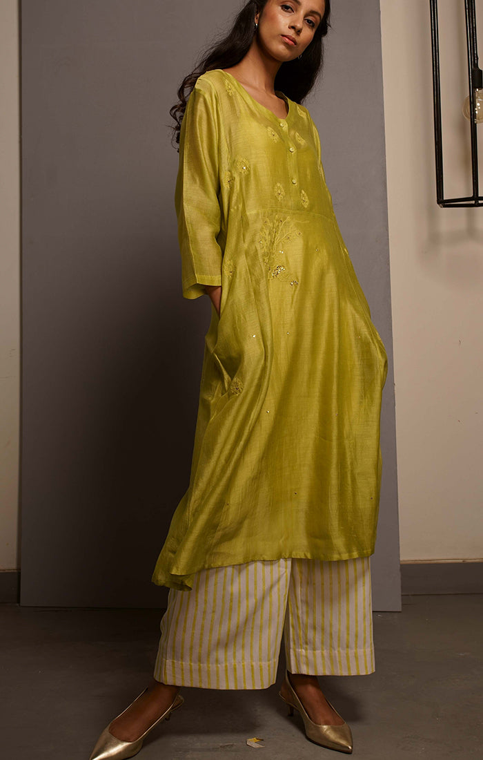 Citron Green A line Tunic with pants and stole