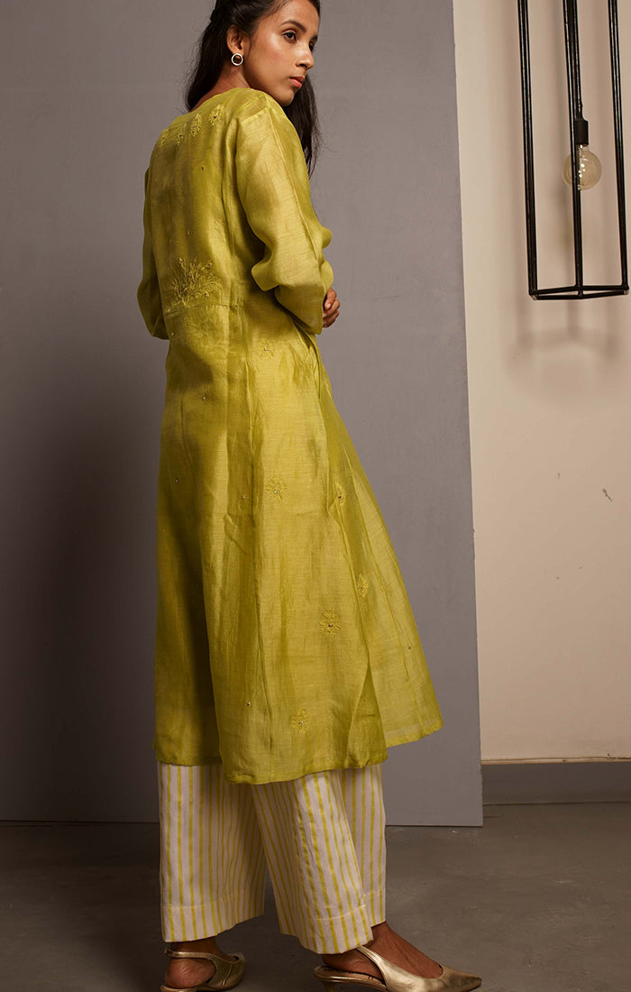 Citron Green A line Tunic with pants and stole