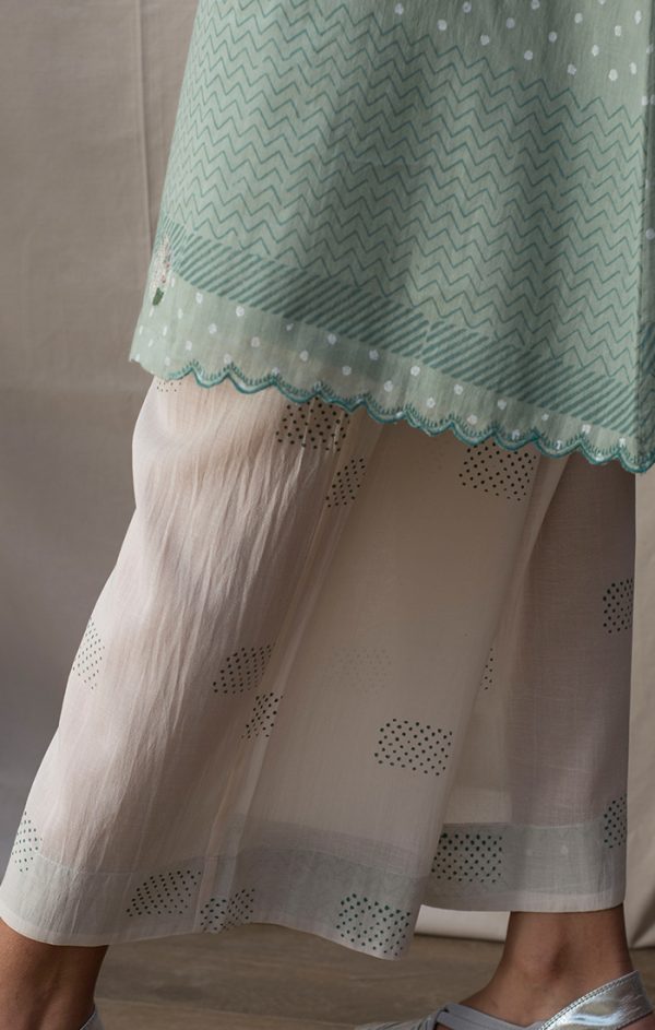 Ivory Palazzo with Mint Green Prints