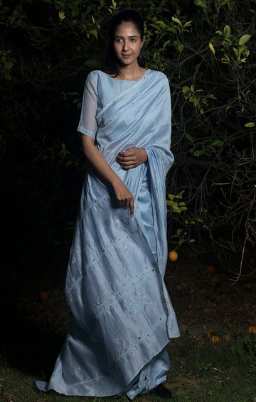 Into the Woods Saree with Blouse - Powder Blue