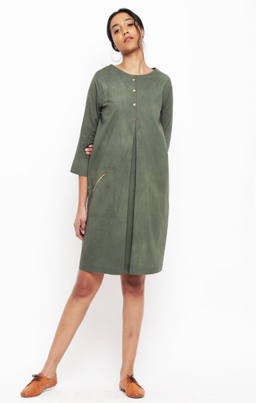 Olive Green Organic Cotton Shift Dress
