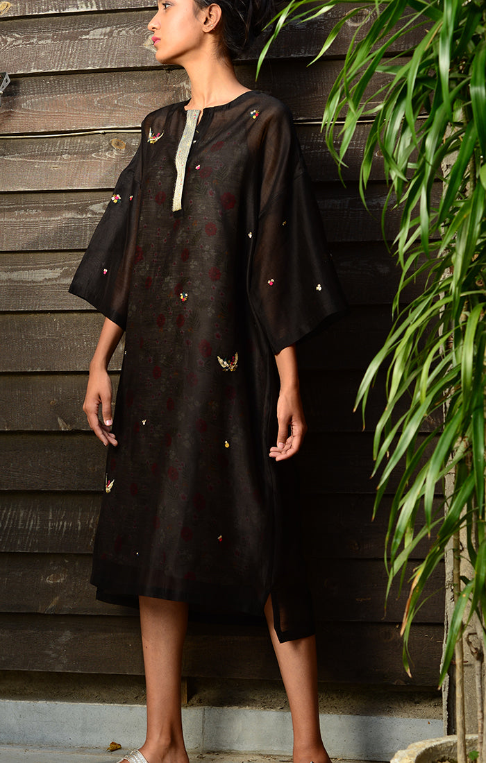 Black Kaftan Chanderi Dress with chanderi slip and black palazzo