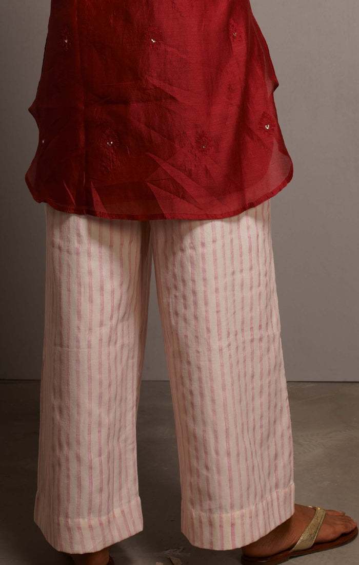 Handblock printed Organic cotton satin pants Carmine