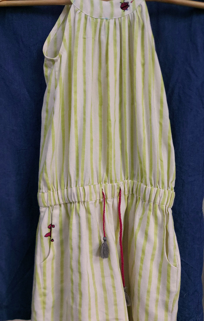 Romper - Ivory with Lime Green Stripes