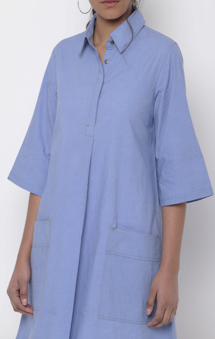 Jodhpur Blue Organic Cotton Shift Dress