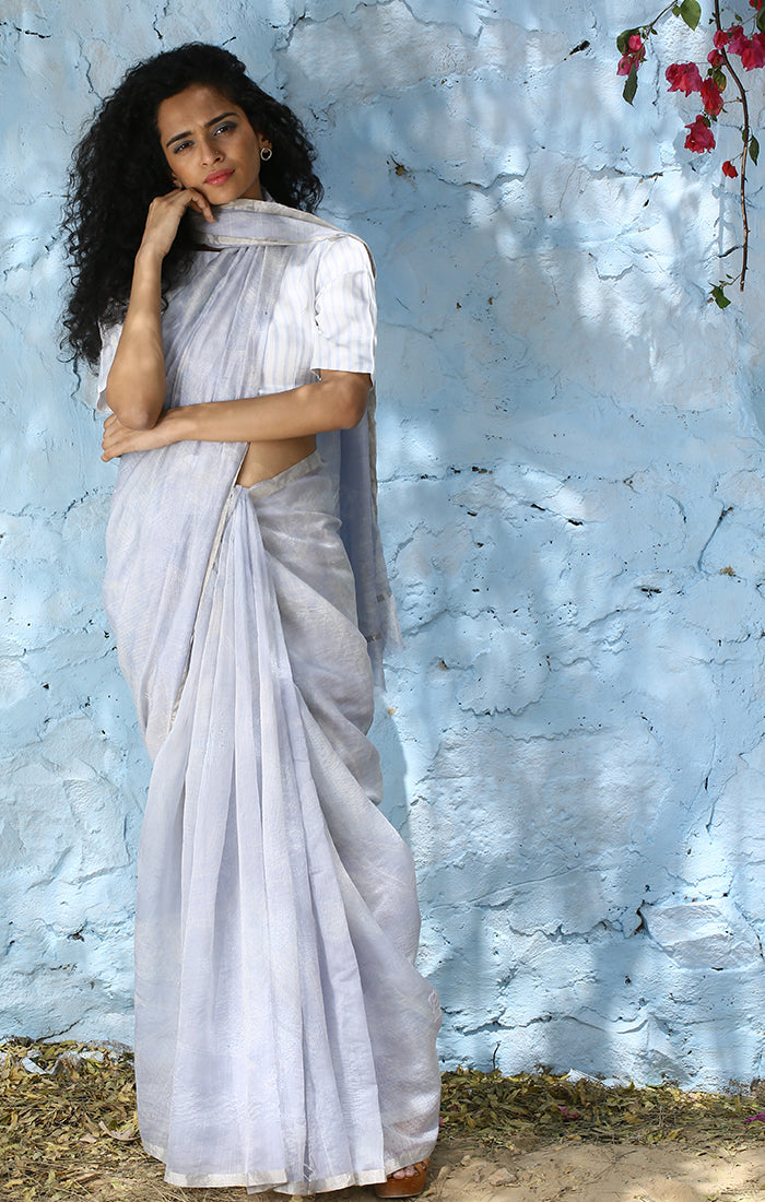Shibori Saree with blouse - Powder Blue