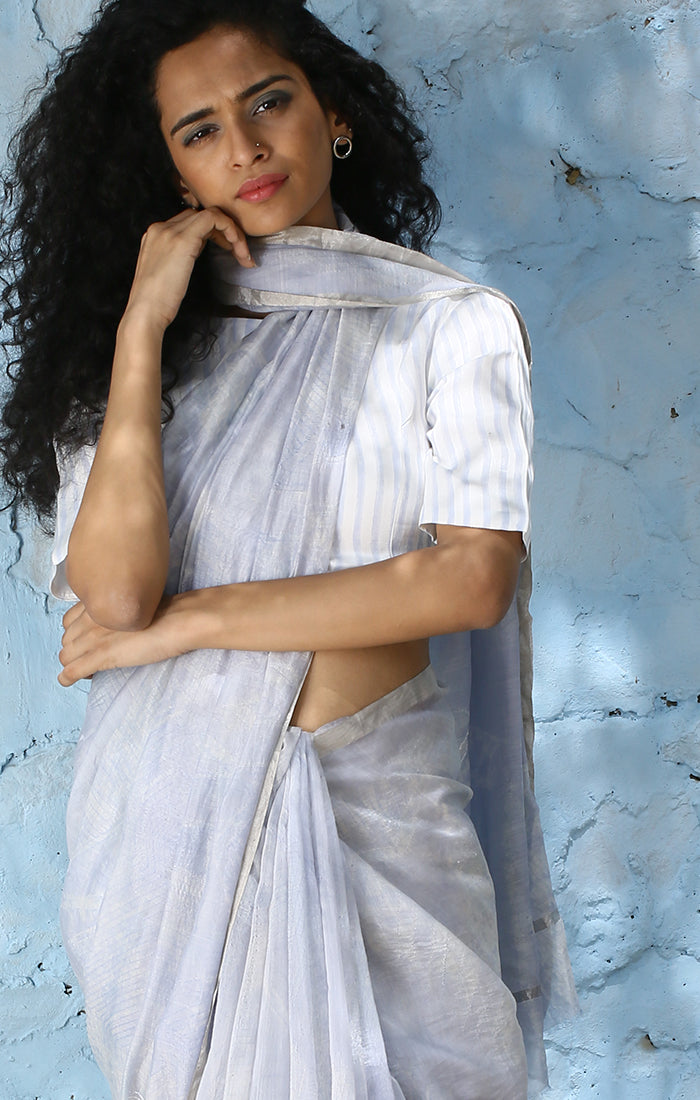 Shibori Saree with blouse - Powder Blue