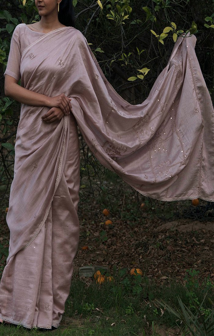 Into the Woods Saree with Blouse - Onion Pink