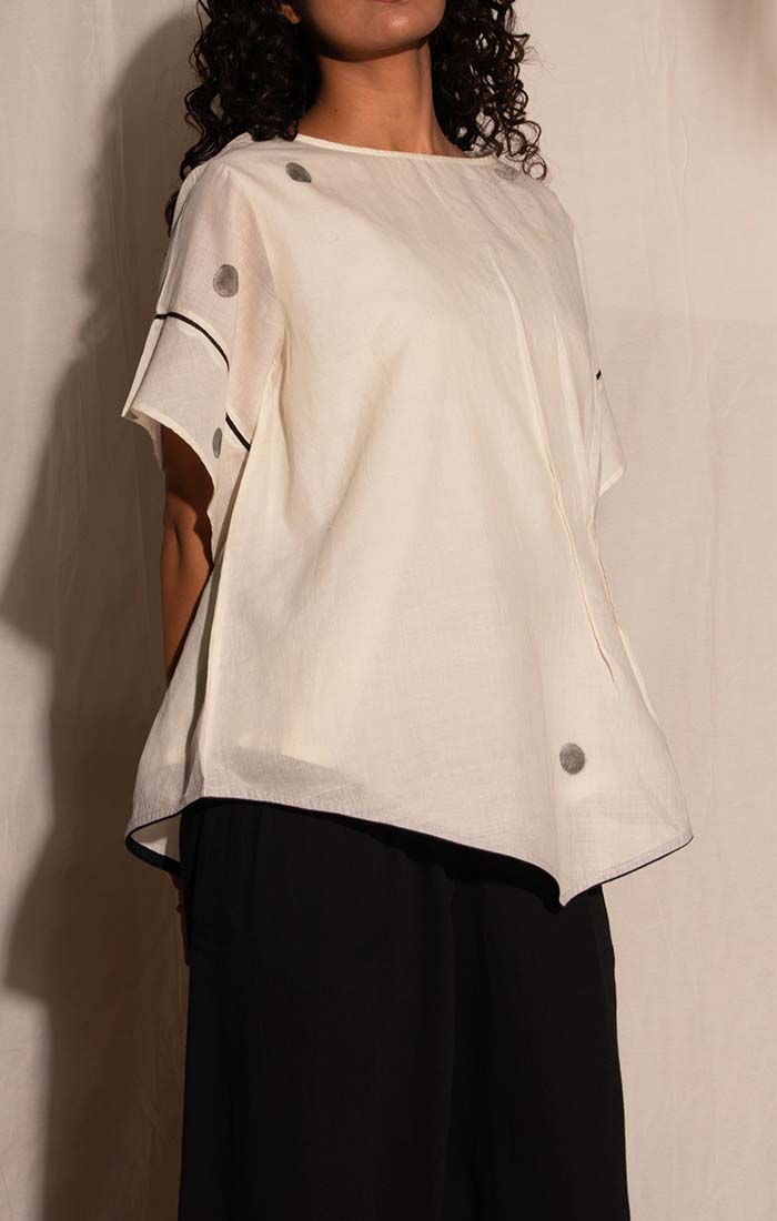 Ivory Flared Top with Black Organic Cotton Culottes