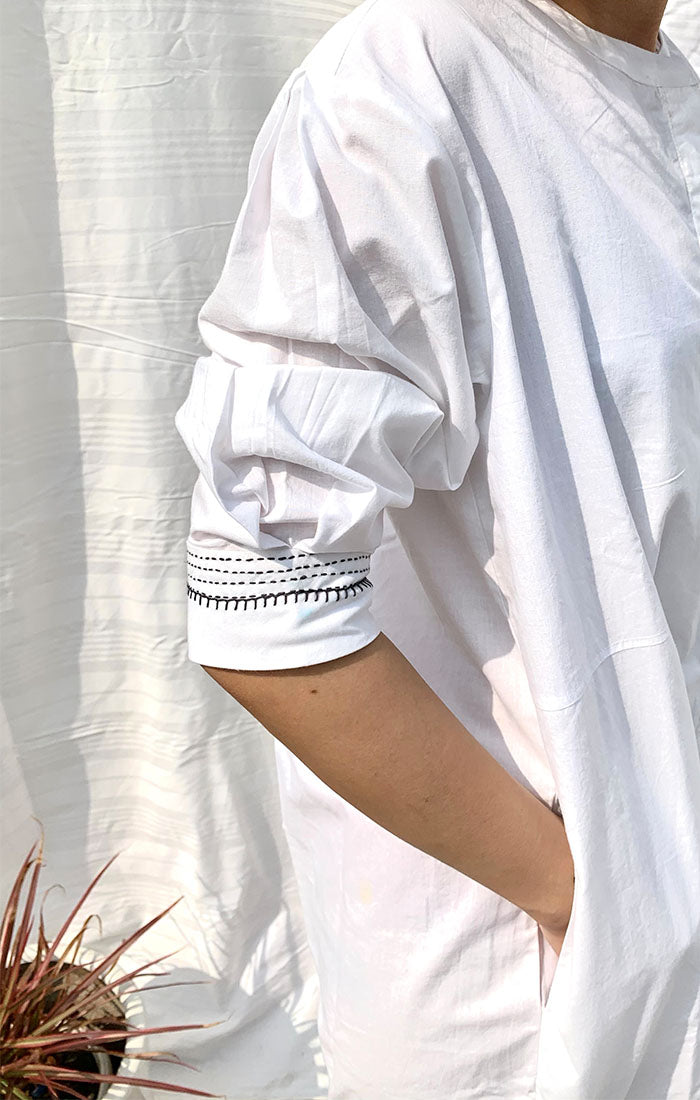 White Organic Cotton Shift Dress with pants