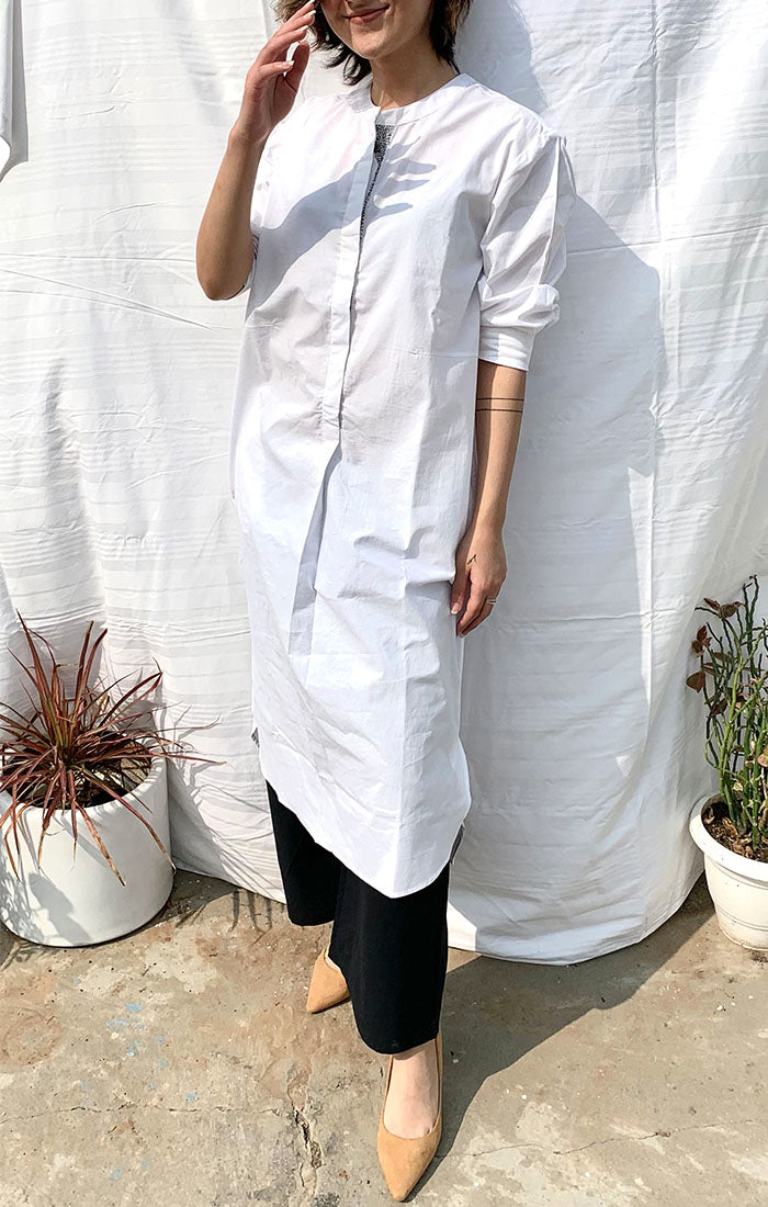 White Organic Cotton Shift Dress with pants