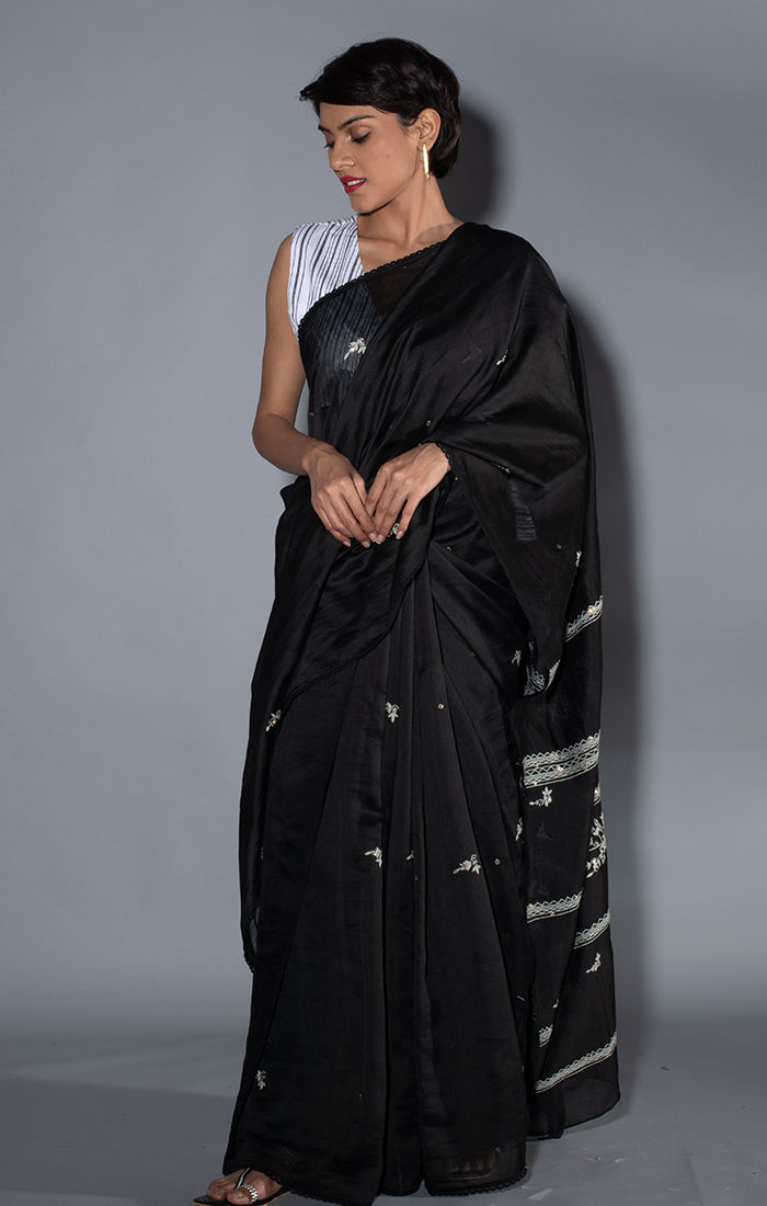 Chanderi Saree with Blouse - Black